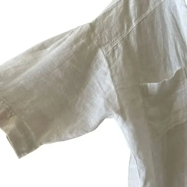 ZARA White Linen Blend Crop Button Up Shirt Boxy Minimalist Bohemian SZ L #1675 - Image 6