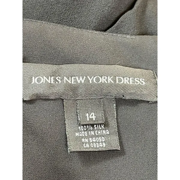 VTG 90s Y2K Jones New York Black Babydoll Beaded Silk Sheer Lined Dress 14 - Image 8