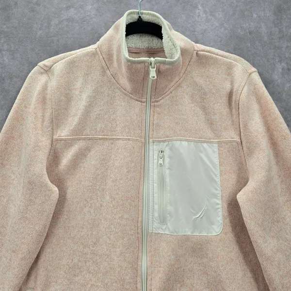 Pink Zipper Long Sleeve Fleece Sweater Coat Jacket‎ Medium - Image 3