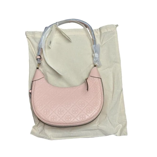 Tory Burch T Monogram Debossed Leather Crescent Shoulder Bag-Blush Pink New $469 - Image 4