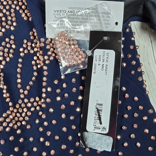 Betsy & Adam Navy Beaded Bell Sleeve V Neck Mini Cocktail Dress Size 8‎ NWT - Image 5
