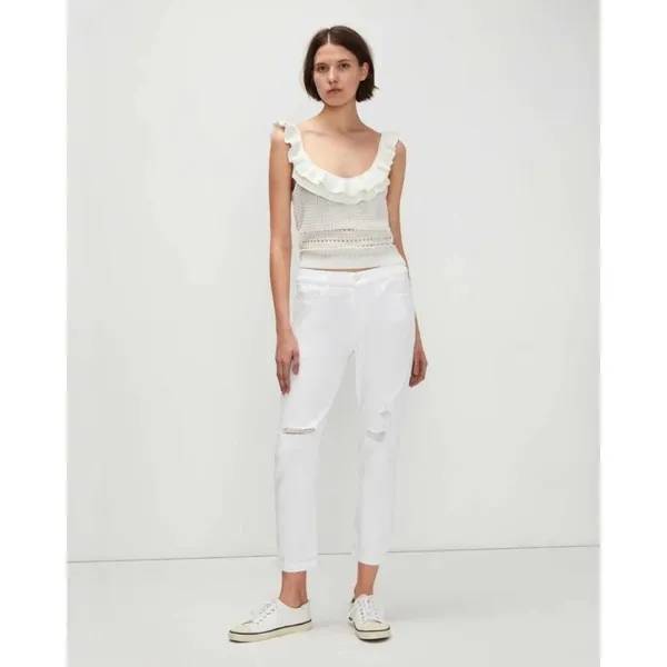 7 for All Mankind Josefina Boyfriend Jean Size 28 Broken Twill White New - Image 11