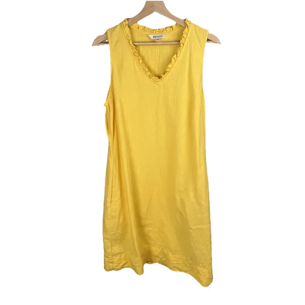 Briggs Yellow Linen Blend Pocket Dress Sz‎ M V-Neck Sleeveless Casual Above Knee - Image 16