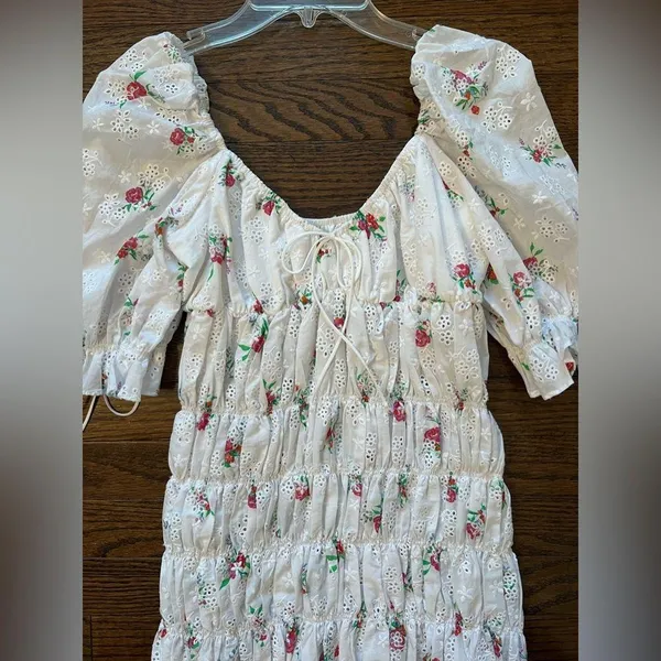 For Love and Lemons White Floral Smocked Mini Dress WORN ONCE - Image 5