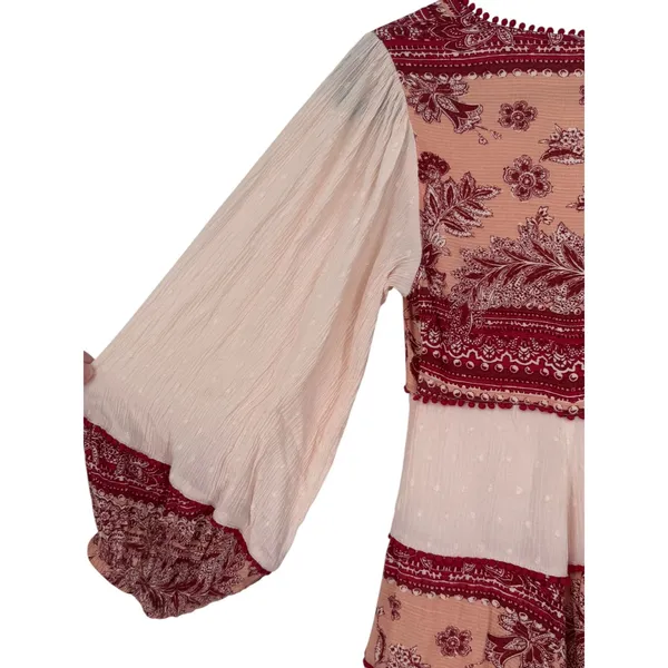 Free People Women's My Love Mini Dress Pink Size XS Boho Pom Pom Balloon Sleeves - Image 9