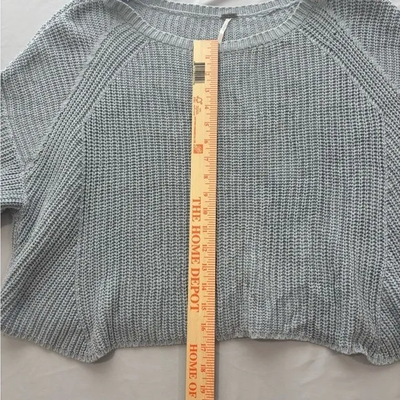 Free People Grey Ribbed Knit Cropped Short Sleeve Boxy Sweater Cotton Blend XS‎ - Image 6