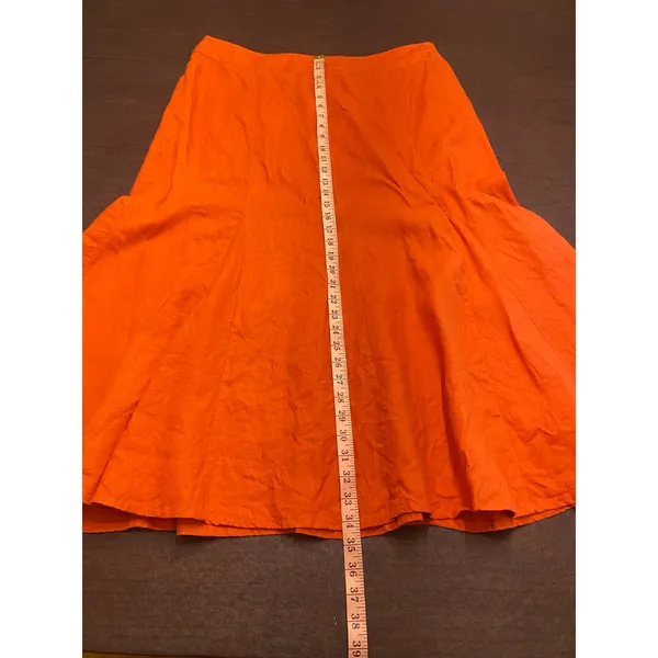 JM Collection 100% Linen Burnt Orange Flared Midi Skirt Size 16‎ earthy cottage - Image 4