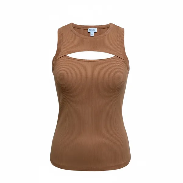 Terea Ava Ribbed Cut out tank Terracotta Size Large - Image 8