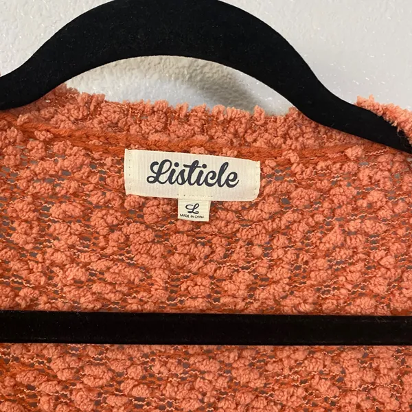 Listicle Orange Textured‎ Knit Casual Slouchy Comfy Cozy Long Duster Cardigan L - Image 2