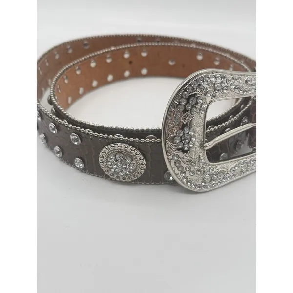 Studded Rhinestone Brown‎ Leather Alligator Western Belt Plus XXL Bling 52” READ - Image 3