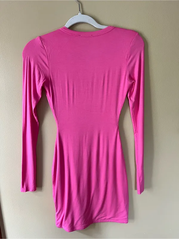 naked wardrobe Hot Pink Long-Sleeve Mini Bodycon Dress - Image 6