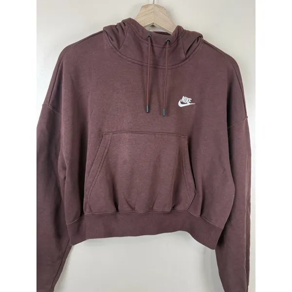 Nike Sportswear Essentials Women’s Brown Hooded Cropped Sweater Size M - Image 3