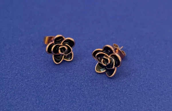 14K Rose Gold Plated Flower Stud Earrings for Women - Image 3