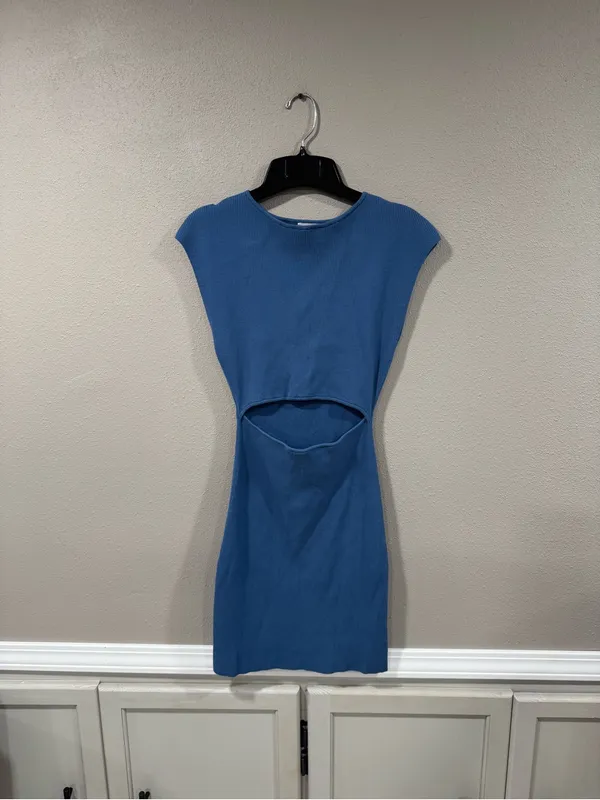 Wilfred Free Cut Out Knit Mini Dress Blue - Image 4