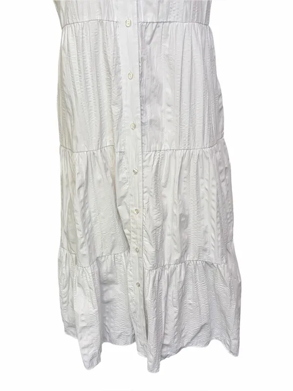 STRADIVARIUS Tiered Short-Sleeve‎ Midi Shirt Dress in White, Medium - Image 3