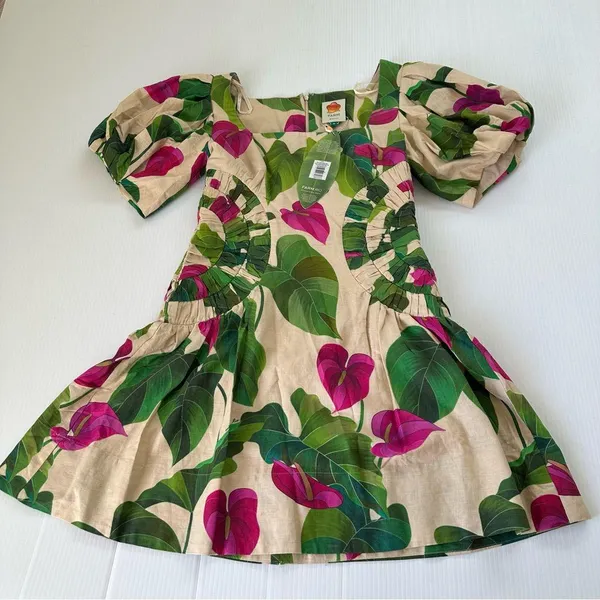 Farm Rio NWT Anthurium Leaves Dress Sand, M - Image 3