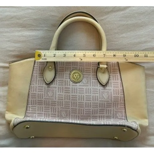 Anne Klein Satchel Handbag Pink Cream Logo Print Lion Medallion Top Handle Bag - Image 4