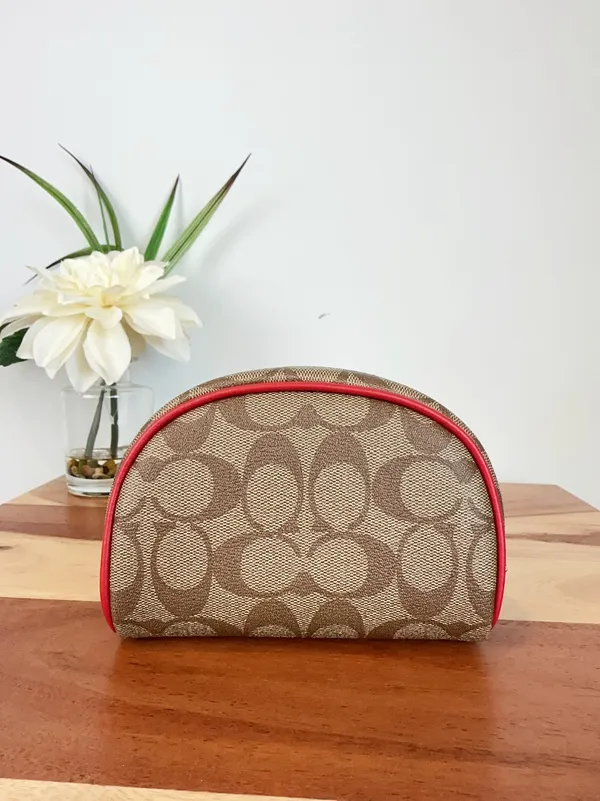Coach NWT Dome Cosmetic Bag In Signature Canvas With Wild Strawberry - Image 3