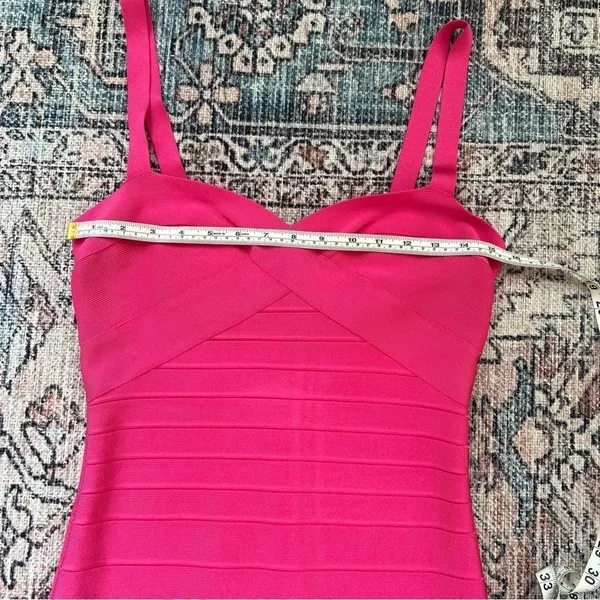 HERVE LEGER Paris Pink Bandage Mini Dress Sweetheart Neckline Hot Pink Bodycon M - Image 10