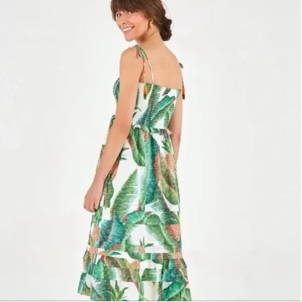 NWT Farm Rio x Alberto Pitta Midi Forest Palm Print Smocked Dress Green S - Image 3