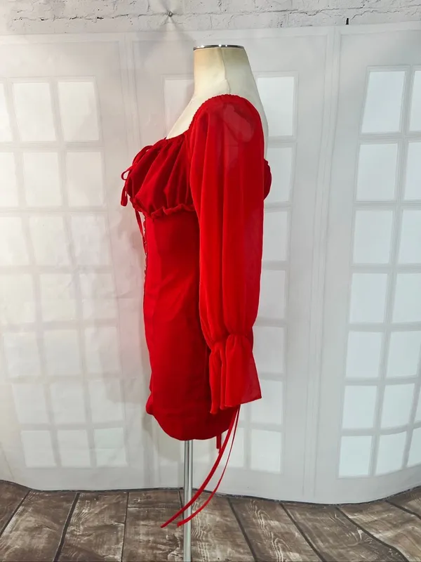 Pretty Little Thing Red Off-the-Shoulder Hook & Eye Mini Bodycon Dress Size 6 - Image 7