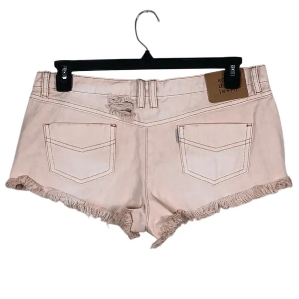 Somedays Lovin Pink Distressed Studded Denim Cutoff Shorts NWT Medium - Image 3