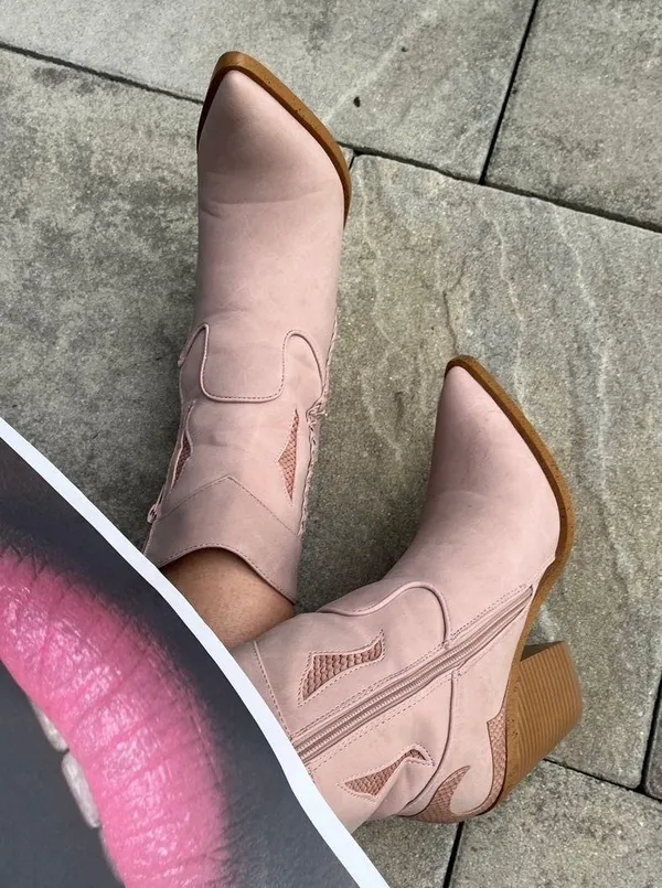 JustFab Short pink Cowgirl Boots country boots suede boots western pink mauve girly valentines shabby chic love shack fancy - Image 2