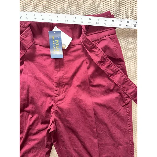 Polo Ralph Lauren Women's High Rise Retro Burgundy Pants Belted Size 6 NWT - Image 7