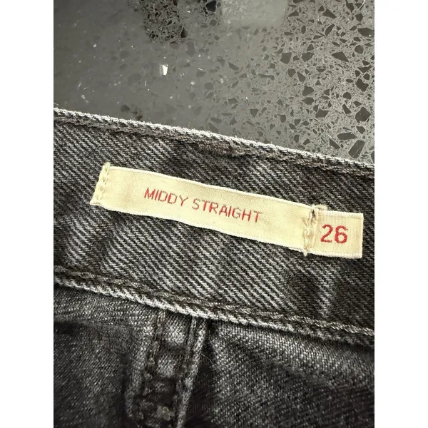 LEVIS BLACK JEANS WOMENS‎ 26 middy straight PREMIUM COTTON DENIM BUTTON - Image 5