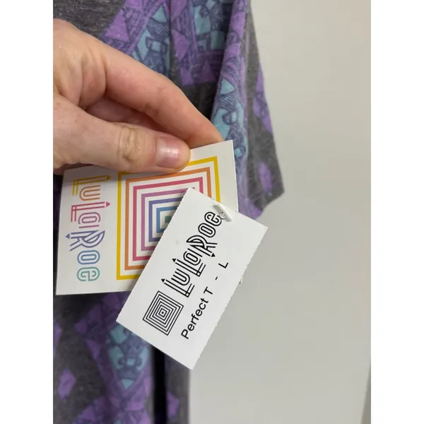 NEW LulaRoe Geometric Boho Burnout Printed Perfect Tee - Size L - Image 4
