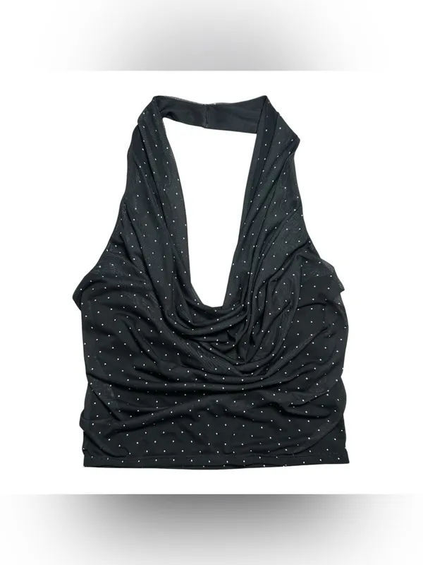 Windsor Black White Polka Dot Halter Cowl Neck Top Size L - Image 3
