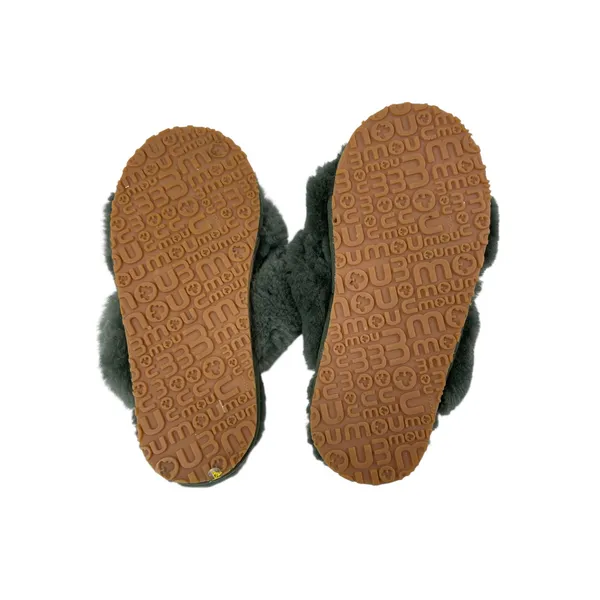 Mou Women's Green Sheepskin Fur Open Toe Crossover Lounge Slide Slipper Sz 7.5 - Image 4
