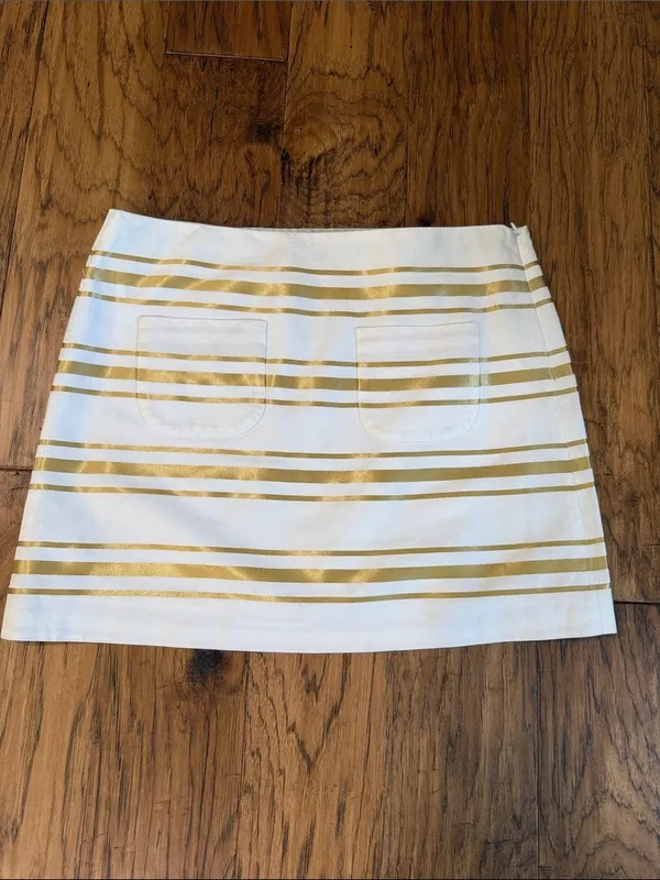 J. Crew White and Gold metallic striped skirt size 6 - Image 4