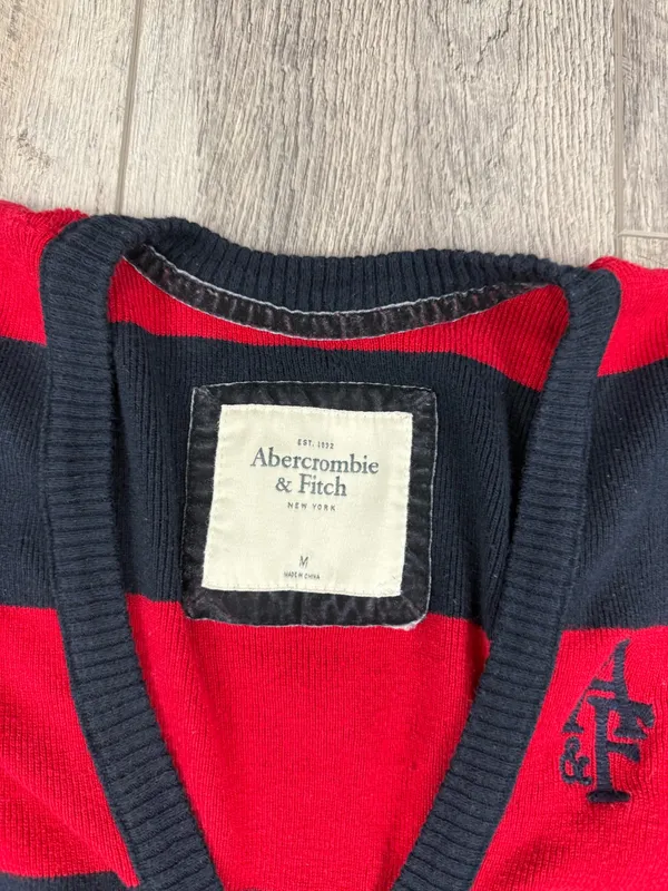 Abercrombie Red/Navy Stripe Cardigan - Image 5