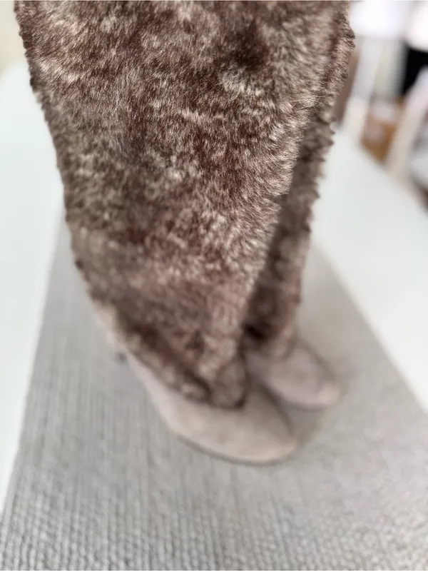 Sam Edelman Shalin Gray Genuine Suede Leather Faux Fur Tall Heeled Boots Sz 9 - Image 9