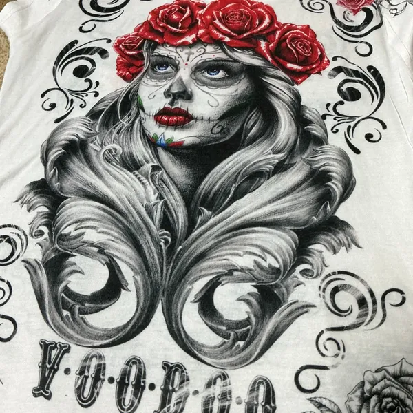 Maxi & Co Lagenlook Voodoo Graphic Tunic Women S White Sugar Skull Rose‎ Top - Image 6