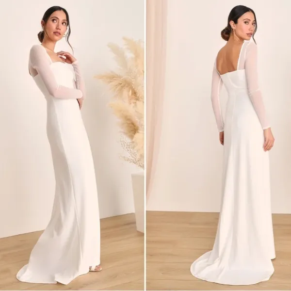 LULUS Bridal Wedding Elegant Chic Long Sleeve Mermaid Gown NWOT - Image 2