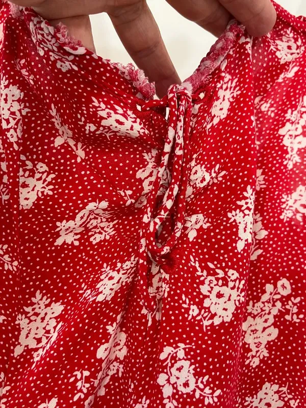 Free People Small Red Ditsy Floral Tie-Front Mini Tank Dress - Image 6