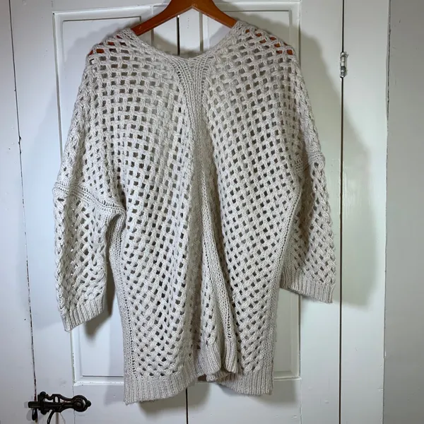 Joan Vass Studio Cream Wool Alpaca Basketweave Knit Open Cardigan‎ Large READ - Image 5