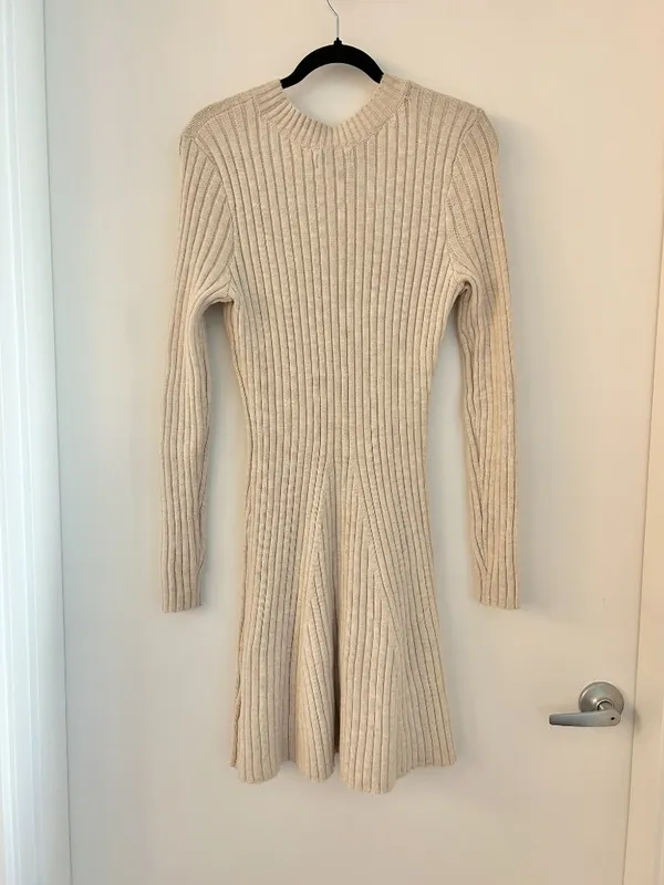 Hollister Ribbed Knit Skater Mini Sweater Dress in Beige Cream Size XL NWT - Image 10