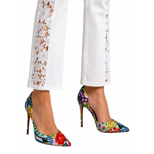Christian Louboutin Iriza 100 Crepe Satin Floral d'Orsay Pump Size 37.5 - Image 3