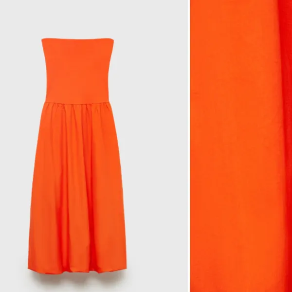 NWOT MNG MANGO Combined knitted balloon Strapless dress Bright Orange SZ-8 - Image 8