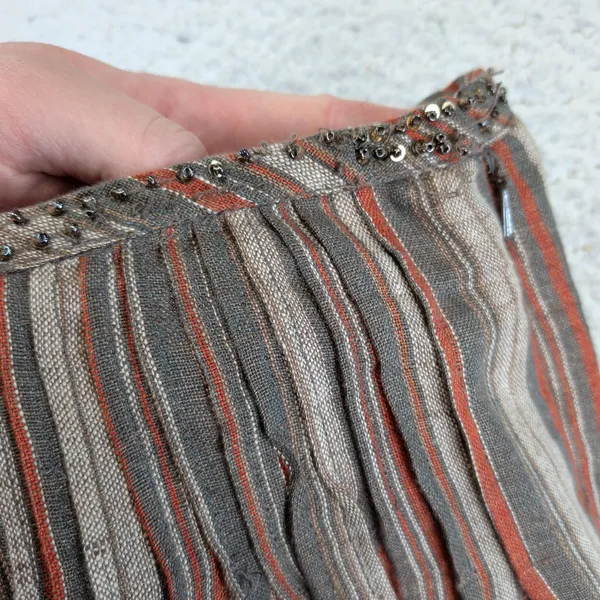 Weekend Max Mara Linen Striped Sequin Embroidered Midi Skirt Brown Grey 6 - Image 7