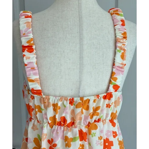 Le Lis Collection Baby Girl Empire Waist Mini Dress Frill Straps Orange Floral M - Image 10