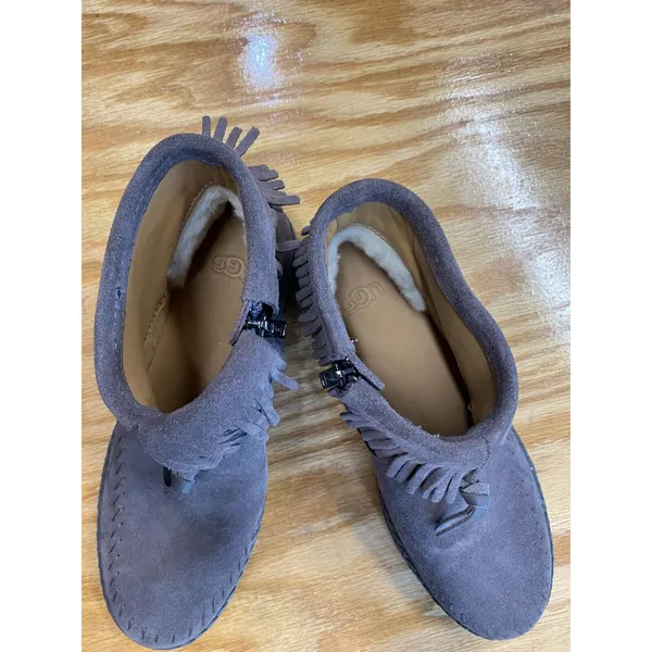 UGG Kennadi Fringe Boots Women's 5.5 Blue Suede Slip On Comfort SN-1123597 S11 - Image 2