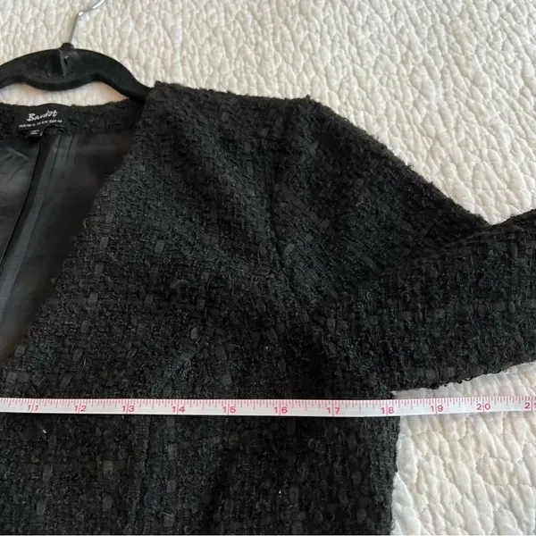 ✨ Bardot Boucle Tweed Zip Front Frayed Hem Dress‎ Medium 8 Black - Image 11