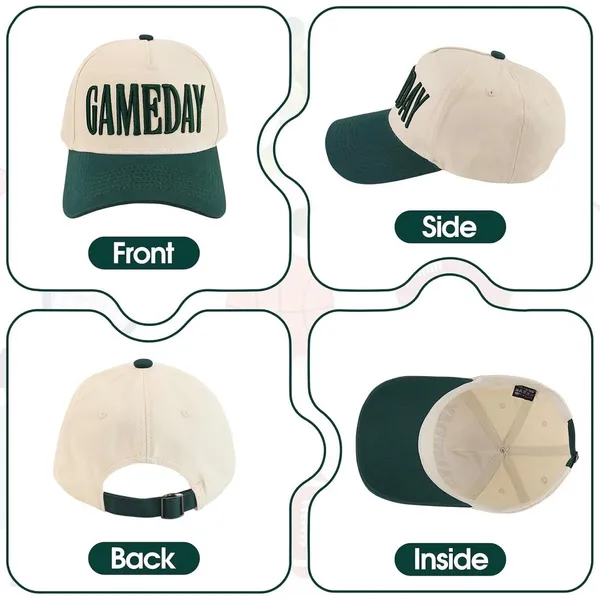 NWT Gameday Hat Vintage Embroidered Cream Green Trucker Snapback Baseball Cap - Image 2