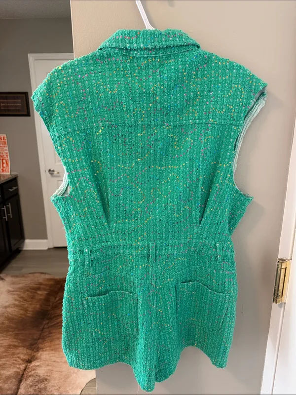 Peach Love California Green Tweed Sequin Utility Romper Size Medium Tournament - Image 7