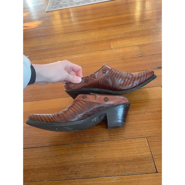 Ariat 8 Women's Clogs‎ Mules Brown Leather Desert Star Block Heel Lizard Western - Image 7