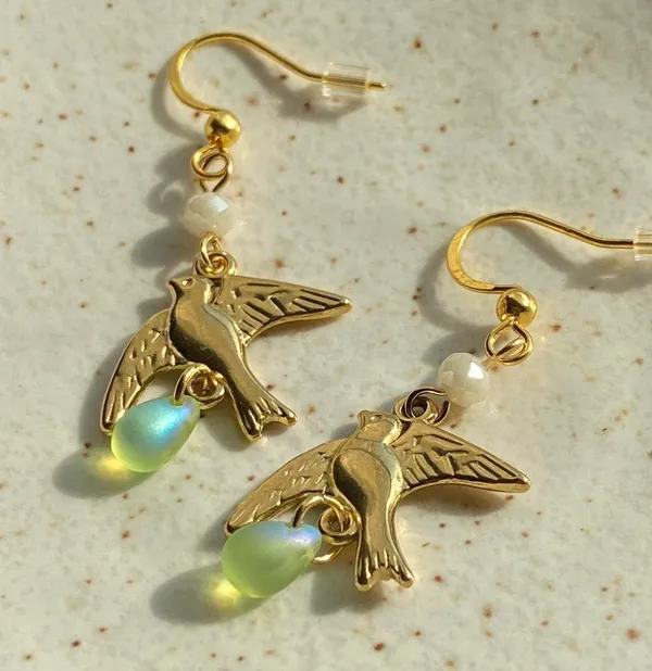 gold stainless bird cute retro vintage chic style dangle earrings 🕊️🩵 - Image 5